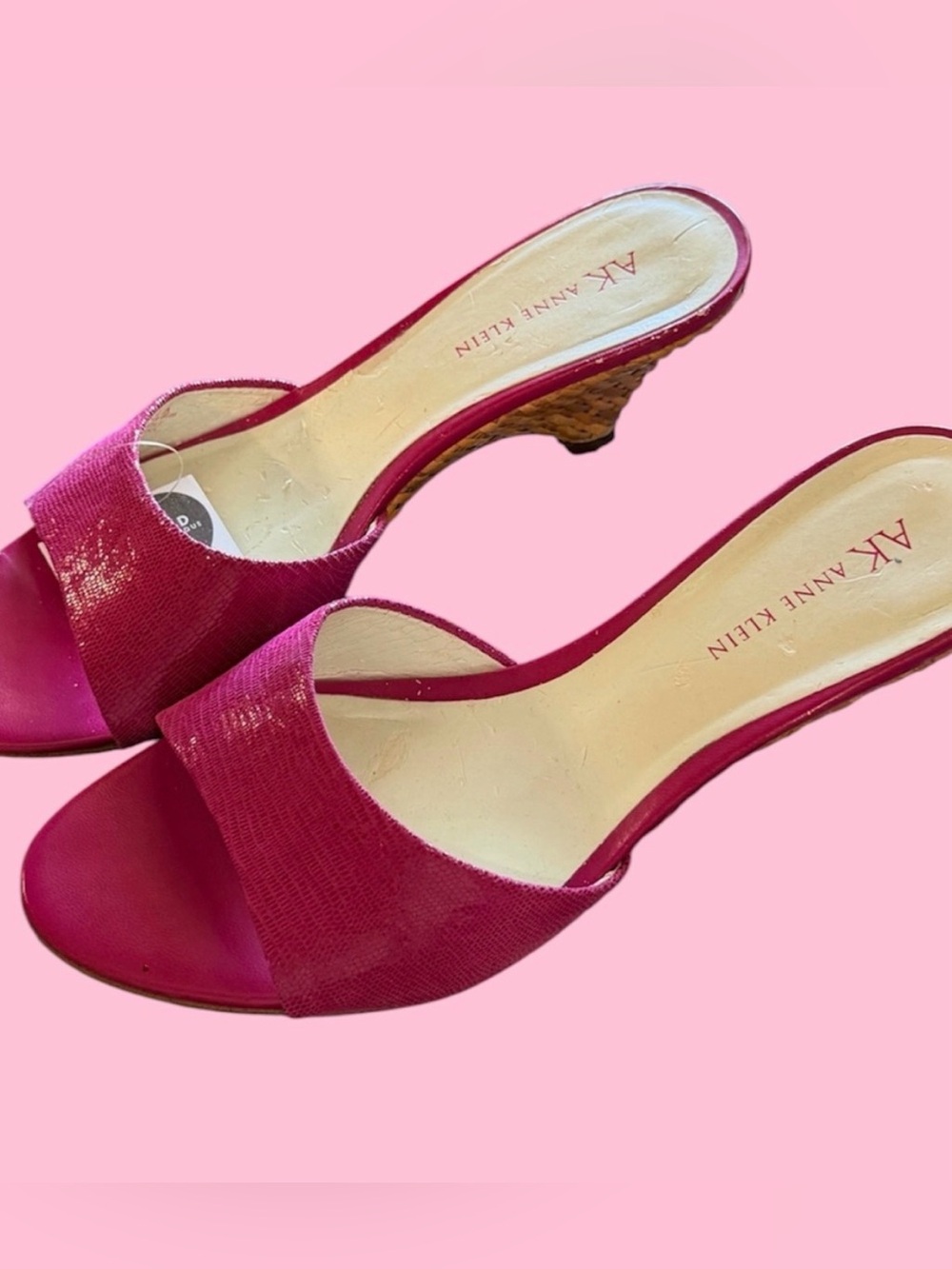Anne Klein Hot Pink Open-Toe Wedge Slide Sandals